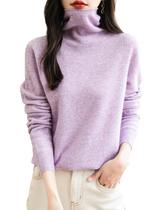 Suéter feminino de gola alta Chanyarn, 100% lã merino, roxo claro Suéter feminino de gola alta Chanyarn, 100% lã merino, roxo claro