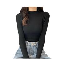 Suéter Feminino De Gola Alta Em Malha Macia, Ajuste Slim, Cor Sólida, Quente Para O Outono