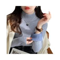Suéter Feminino De Gola Alta Grosso De Inverno Retrô Forrado Com Veludo Térmico De Tricô