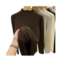 Suéter Feminino De Gola Alta Para Inverno, Quente, Forrado Com Veludo, Ajuste Slim, Pulôver Suéter Feminino De Gola Alta Para Inverno, Quente, Forrado Com Veludo, Ajuste Slim, Pulôver