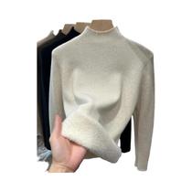 Suéter Feminino De Gola Alta Para Inverno, Quente, Forrado Com Veludo, Ajuste Slim, Pulôver De Tricô Suéter Feminino De Gola Alta Para Inverno, Quente, Forrado Com Veludo, Ajuste Slim, Pulôver De Tricô