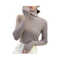 Suéter Feminino De Gola Alta Slim Fit, Manga Longa, Estilo Coreano, Top Básico Em Cor Sólida