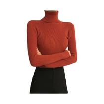 Suéter Feminino De Gola Alta Slim Fit, Manga Longa, Estilo Coreano, Top Básico Em Cor Sólida