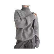 Suéter Feminino De Gola Alta Tricotado, Moda Coreana De Outono, Cor Sólida, Solto, De Manga Longa