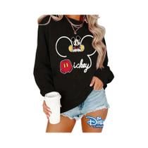 Suéter Feminino De Inverno Com Estampa Disney Mickey Minnie Mouse, Manga Longa E Gola Redonda
