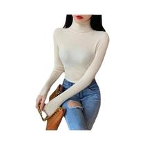 Suéter Feminino De Inverno Térmico Listrado Com Gola Alta, Tricô De Manga Longa, Blusa Quente