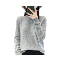 Suéter Feminino De Lã Com Gola Redonda, Manga Longa, Tricô, Elegante, Versátil E Caimento Solto