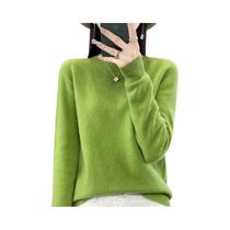 Suéter Feminino De Lã Com Gola Redonda, Manga Longa, Tricô, Elegante, Versátil E Caimento Solto