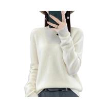 Suéter Feminino De Lã Com Gola Redonda, Manga Longa, Tricô, Elegante, Versátil E Caimento Solto