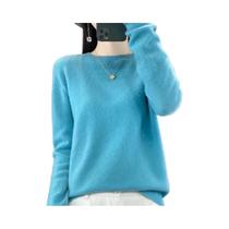 Suéter Feminino De Lã Com Gola Redonda, Manga Longa, Tricô, Elegante, Versátil E Caimento Solto