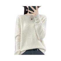 Suéter Feminino De Lã Com Gola Redonda, Manga Longa, Tricô, Elegante, Versátil E Caimento Solto
