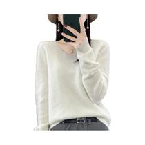 Suéter Feminino De Lã Merino 100% Com Decote Em V, Casual, Tricotado, Outono Inverno 2024