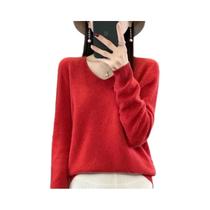 Suéter Feminino De Lã Merino 100% Com Decote Em V, Casual, Tricotado, Outono Inverno 2024