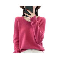 Suéter Feminino De Lã Merino 100% Com Decote Em V, Casual, Tricotado, Outono Inverno 2024