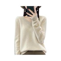 Suéter Feminino De Lã Merino 100% Com Decote Em V, Pullover Casual De Tricô Para Outono Inverno 2024