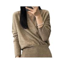 Suéter Feminino De Lã Merino 100% Tricotado, Blusa Solta Sexy Para Outono Inverno, Pulôver De - NONE