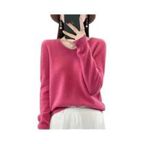 Suéter Feminino De Lã Merino E Cashmere Com Decote Em V, Manga Longa, Tricô Para Outono E Inverno