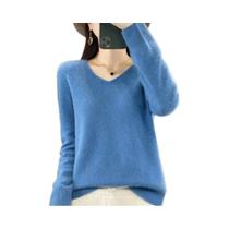 Suéter Feminino De Lã Merino E Cashmere Com Decote Em V, Manga Longa, Tricô Para Outono E Inverno