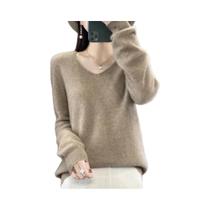 Suéter Feminino De Lã Merino E Cashmere Com Decote Em V, Manga Longa, Tricô Para Outono E Inverno