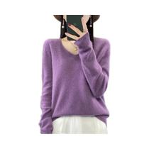 Suéter Feminino De Lã Merino E Cashmere Com Decote Em V, Manga Longa, Tricô Para Outono E Inverno