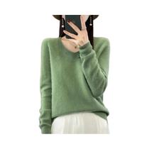 Suéter Feminino De Lã Merino E Cashmere Com Decote Em V, Manga Longa, Tricô Para Outono E Inverno