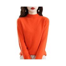 Suéter Feminino De Lã Pura Para Outono E Inverno, Gola Semi-Alta, Manga Longa, Cor Sólida