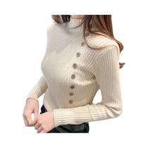 Suéter Feminino De Malha Com Gola Alta E Manga Longa, Ajuste Slim, Camisa Elástica Para Primavera E