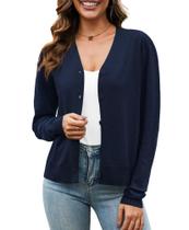 Suéter feminino de malha de manga comprida Cardigan VIISHOW azul marinho
