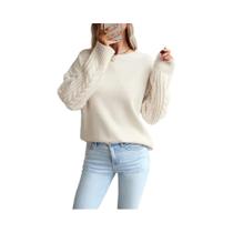 Suéter Feminino De Malha De Manga Comprida Com Gola Redonda Outono Inverno Elegante Cor Sólida Top