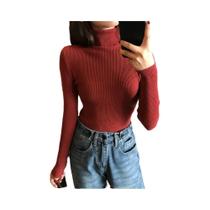 Suéter Feminino de Malha Grossa com Nervuras – Gola Alta, Manga Comprida, Slim Fit Suéter Feminino de Malha Grossa com Nervuras – Gola Alta, Manga Comprida, Slim Fit