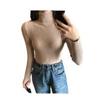 Suéter Feminino de Malha Grossa com Nervuras – Gola Alta, Manga Comprida, Slim Fit