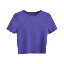 Suéter Feminino de Malha Listrada Vintage - Gola Redonda e Manga Curta Suéter Feminino de Malha Listrada Vintage - Gola Redonda e Manga Curta