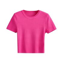 Suéter Feminino de Malha Listrada Vintage - Gola Redonda e Manga Curta