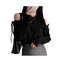 Suéter Feminino De Manga Comprida Com Ombros Descobertos, Moda Coreana, Casual, Com Renda, Outono Suéter Feminino De Manga Comprida Com Ombros Descobertos, Moda Coreana, Casual, Com Renda, Outono