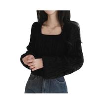 Suéter Feminino De Manga Lanterninha Em Cor Sólida Para Outono E Inverno, Pullover De Gola Quadrada Suéter Feminino De Manga Lanterninha Em Cor Sólida Para Outono E Inverno, Pullover De Gola Quadrada