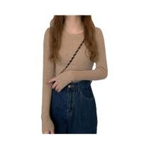 Suéter Feminino De Manga Longa Com Gola Redonda, Tricô, Moda Outono Inverno, Pullover Básico Sólido