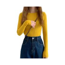 Suéter Feminino De Manga Longa Com Gola Redonda, Tricô, Moda Outono Inverno, Pullover Básico Sólido