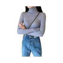 Suéter Feminino De Manga Longa Em Tricô Com Gola Alta, Macio E Quente Para Outono E Inverno