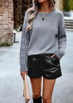 Suéter Feminino De Manga Longa Tricotado Com Gola Redonda Outono Inverno Elegante Em Cor Sólida Para