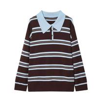 Suéter Feminino De Outono Com Listras E Manga Comprida, Casual, Solto, Estilo Streetwear, Pulôver