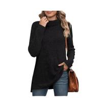 Suéter Feminino De Outono Quente E Grosso Com Gola Alta Listrada, Pulôver Macio De Manga Longa Em Suéter Feminino De Outono Quente E Grosso Com Gola Alta Listrada, Pulôver Macio De Manga Longa Em