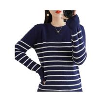 Suéter Feminino De Primavera Listrado Com Manga Longa E Gola Redonda 100% Algodão Bicolor