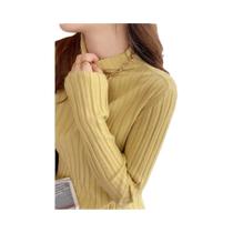 Suéter Feminino De Tricô Canelado Gola Alta Manga Longa Slim Fit Básico Liso Outono Inverno