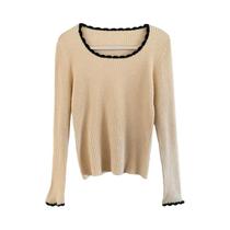 Suéter Feminino De Tricô Com Decote Quadrado, Manga Longa, Ajuste Slim, Bloco De Cores Suaves Para Suéter Feminino De Tricô Com Decote Quadrado, Manga Longa, Ajuste Slim, Bloco De Cores Suaves Para
