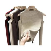 Suéter Feminino De Tricô Com Manga Longa E Gola Alta, Pulôver Off-Shoulder