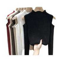Suéter Feminino De Tricô Com Manga Longa E Gola Alta, Pulôver Off-Shoulder