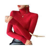 Suéter Feminino De Tricô Gola Alta Grosso Outono Inverno Casual Slim Fit Estilo Coreano Camada Base