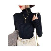 Suéter Feminino De Tricô Gola Alta Grosso Outono Inverno Casual Slim Fit Estilo Coreano Camada Base