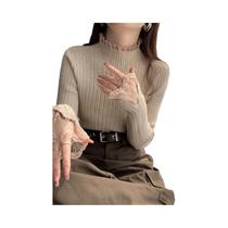 Suéter Feminino De Tricô Gola Alta Justo Manga Longa Cor Sólida Com Renda Para Outono Inverno Suéter Feminino De Tricô Gola Alta Justo Manga Longa Cor Sólida Com Renda Para Outono Inverno
