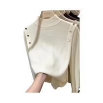 Suéter Feminino De Tricô Gola Alta Macio E Quente Com Botões, Pulôver Básico Para Outono Inverno Suéter Feminino De Tricô Gola Alta Macio E Quente Com Botões, Pulôver Básico Para Outono Inverno